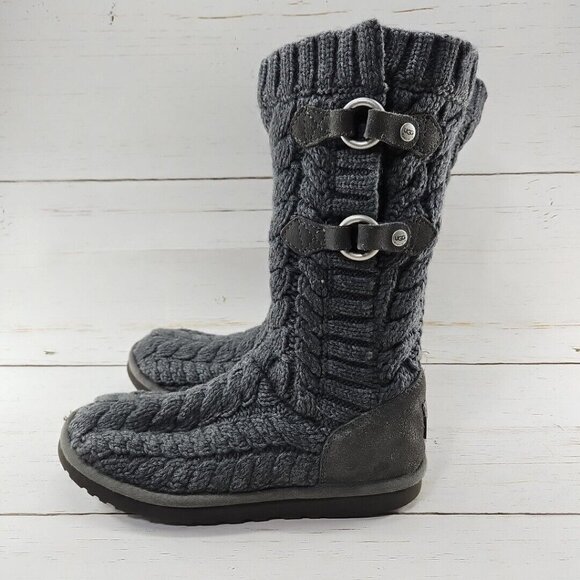 UGG Shoes - UGG Australia Tularosa Route Cable‎ Knit Sweater Boots Womens Size 7 Gray 3177